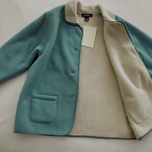 Denim & Company Teal Teddy Jacket with Cream Interior